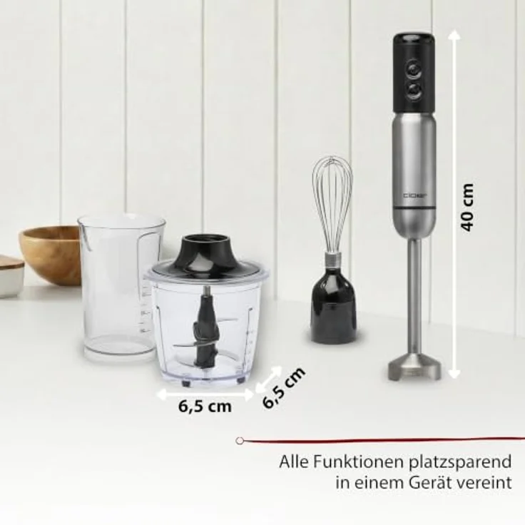 Cloer SB3010 Stabmixer 4-in-1 mit Pürierstab, Zerkleinerer & Schneebesen, 10 Geschwindigkeitsstufen, 700 Watt, Edelstahlgehäuse, spülmaschinengeeignet – Bild 5