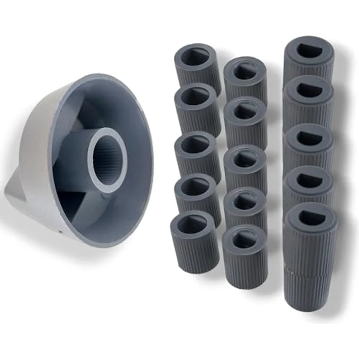DL-pro 5x Universal Drehknopf Set Ø 42mm, Herdknöpfe mit 6mm und 8mm Adaptern, silbern, für Backofen und Gasherd – Bild 2