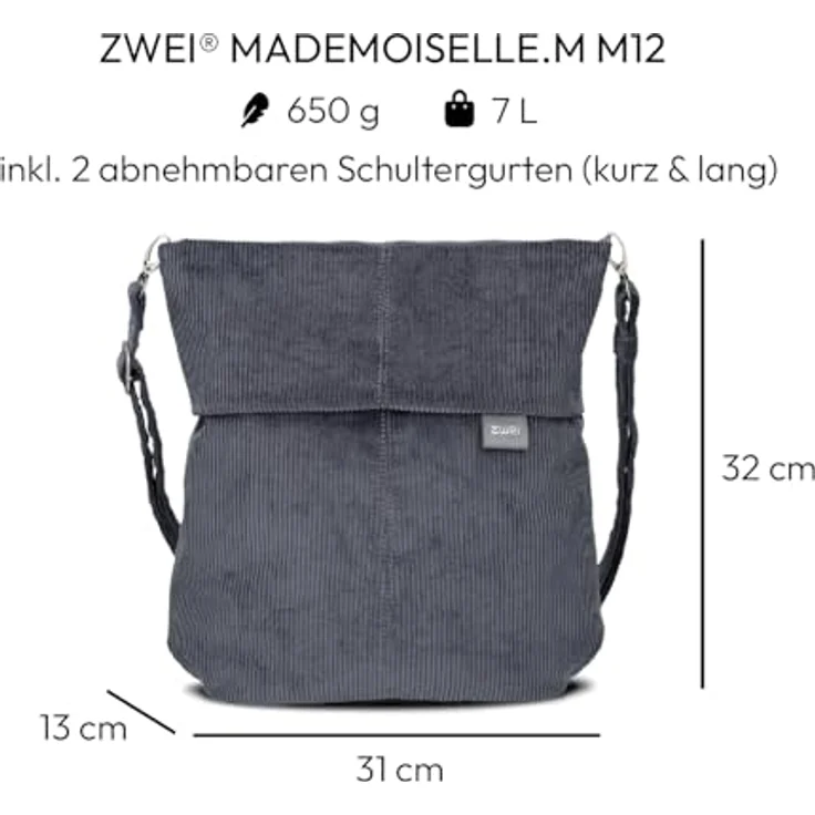 ZWEI Mademoiselle M12, Handtasche Umhängetasche aus weichem Kunstleder, schwarz, 31 x 13 x 32 cm – Bild 2