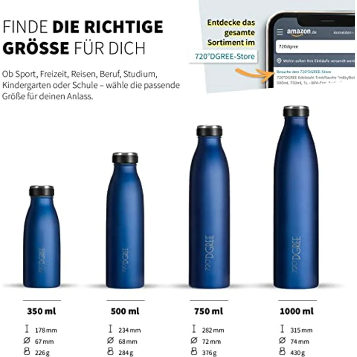 Trinkflasche Isolierflasche Edelstahl 1000ml Doppelwandig 720°DGREE milkyBottle sapphire blue – Bild 3