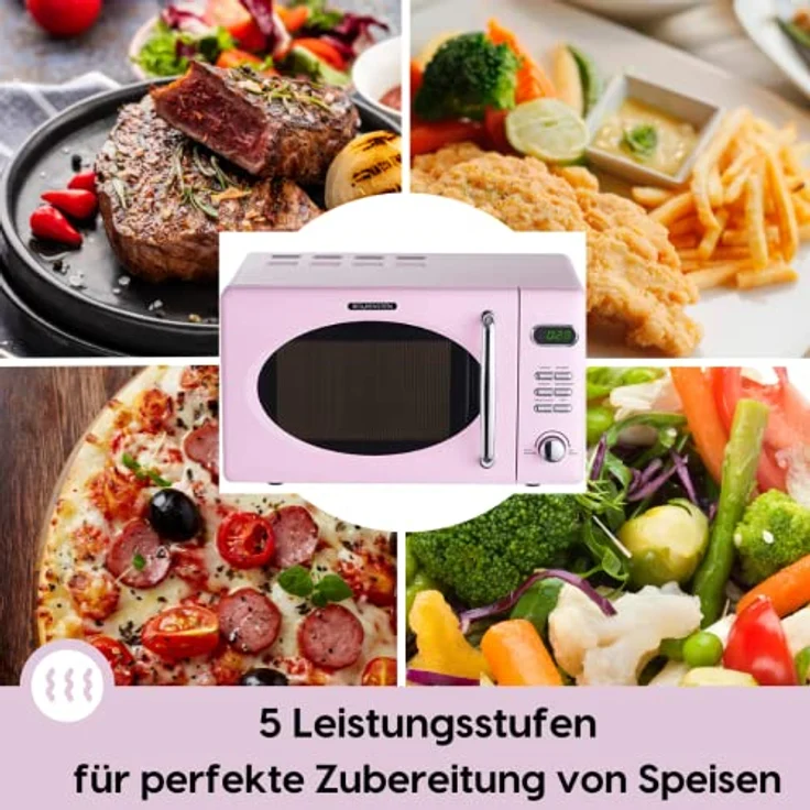 Wolkenstein WMW720 SP Mikrowelle, Standgerät, 700 Watt, 20 Liter Garraum, Nostalgie pink RETRO – Bild 3