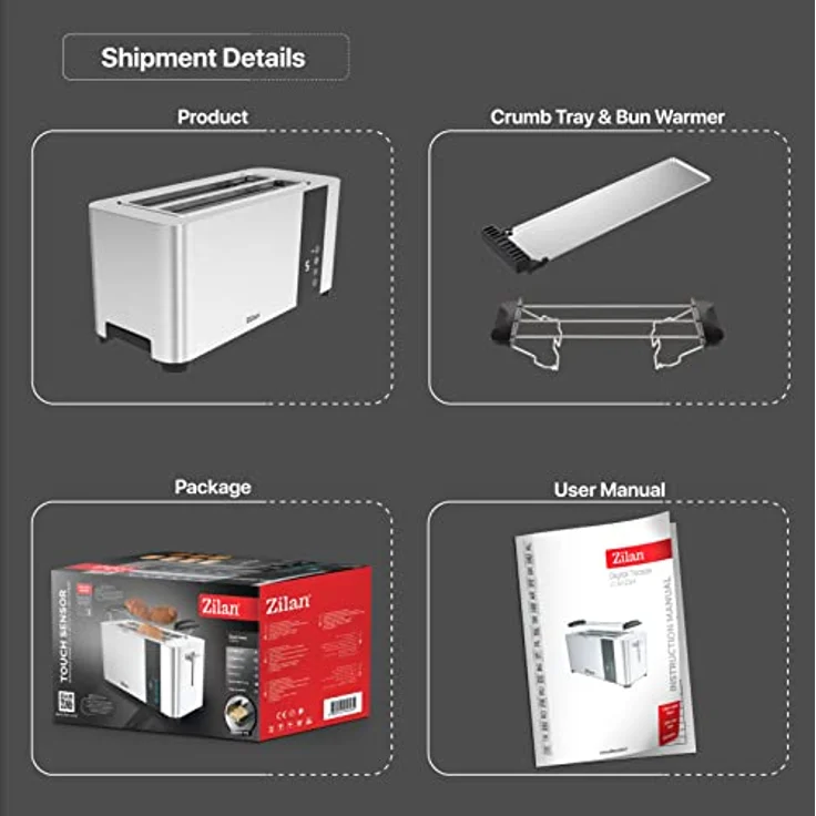 Zilan Toaster ZLN-6234, 4 Scheiben, 1400 W, Edelstahl Gehäuse, Brötchenaufsatz, Krümelschublade, Cool-Touch Design - Preisvergleich – Bild 7