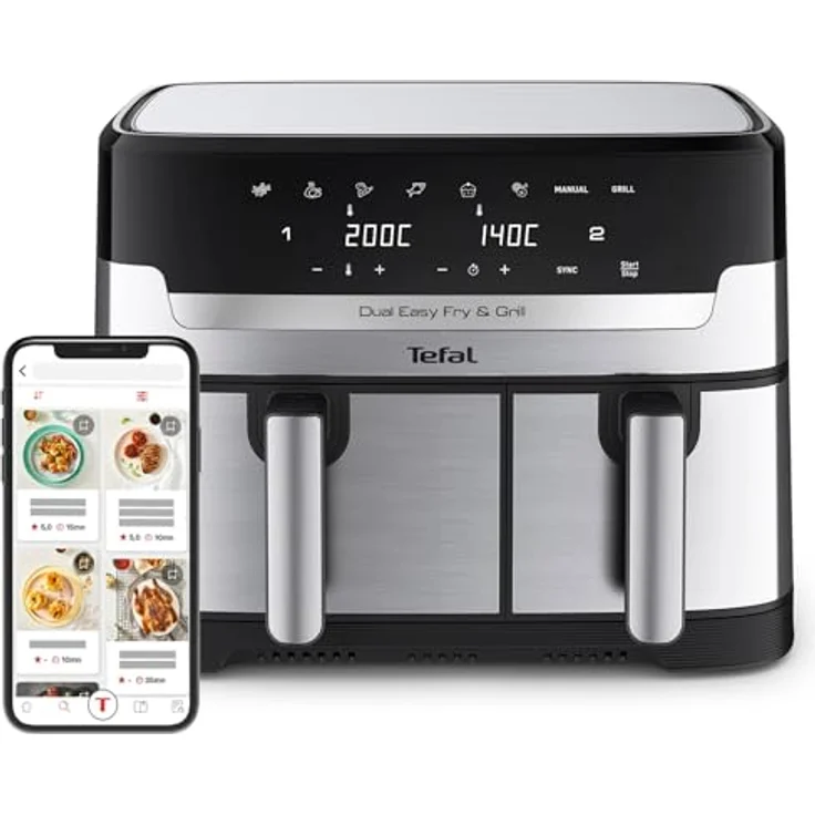TEFAL EY905D Dual Easy Fry & Grill Heißluftfritteuse 2700 Watt Edelstahl/Schwarz – Bild 2