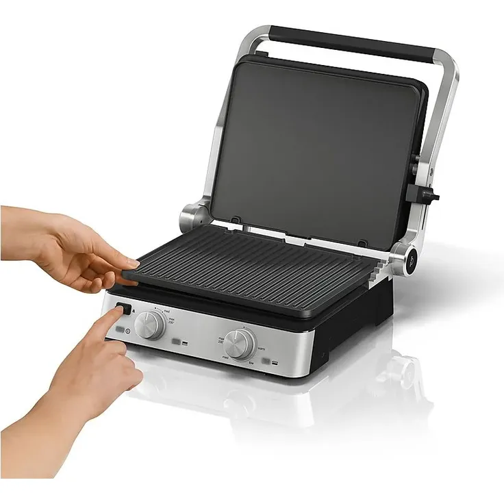 Braun Multigrill 7 CG 7010 Kontaktgrill inkl. Grill- und Flachplatte, Grillpositionen: Kontakt, BBQ, Ofen, Spülmaschinenfeste Platten, Fettauffangschale, 230° Höchsttemperatur, 2000 W, Schwarz/Edelstahl – Bild 3
