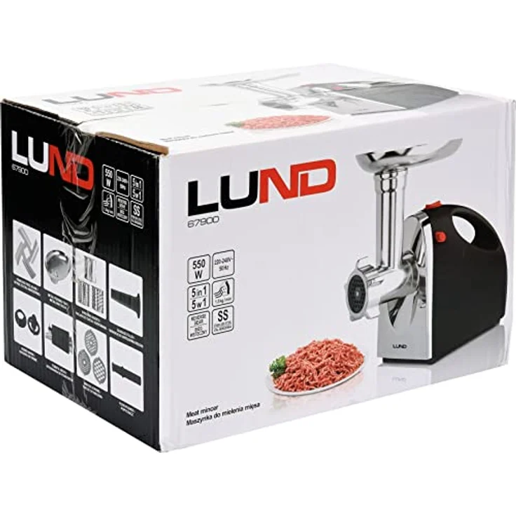 Lund 5-in-1 Fleischwolf, Gemüseschneider, Saftpresse, Wurstfüller 550 W mit Edelstahlklingen, schwarz – Bild 2