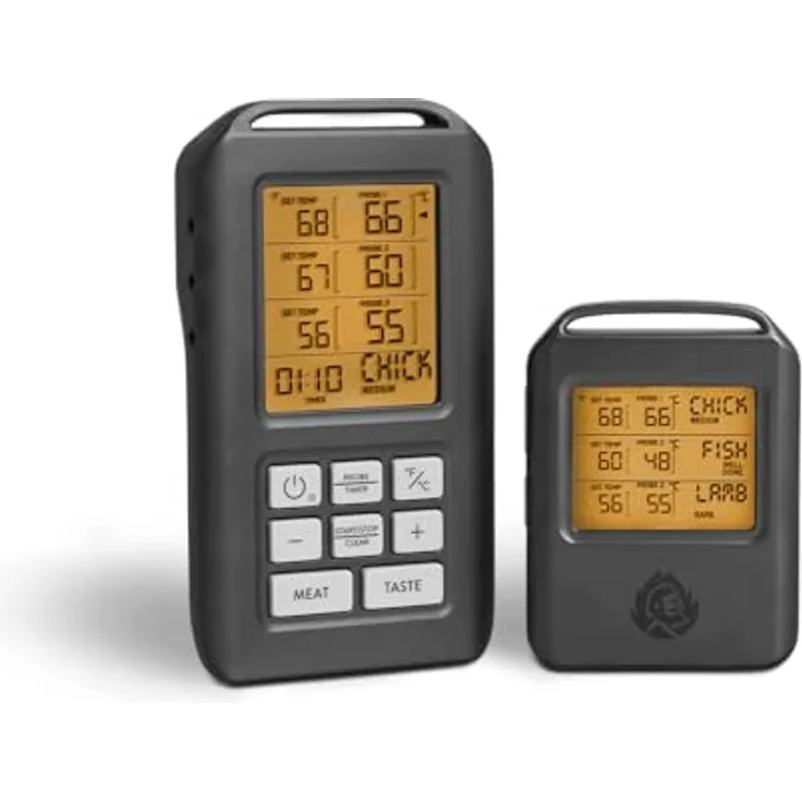 BURNHARD Funk Grillthermometer mit 4 Temperaturfühlern, 30m Reichweite, Digital Braten-Thermometer für Grill & Backofen, Timer, BBQ Thermometer, Grillzubehör für Fleisch & Fisch
