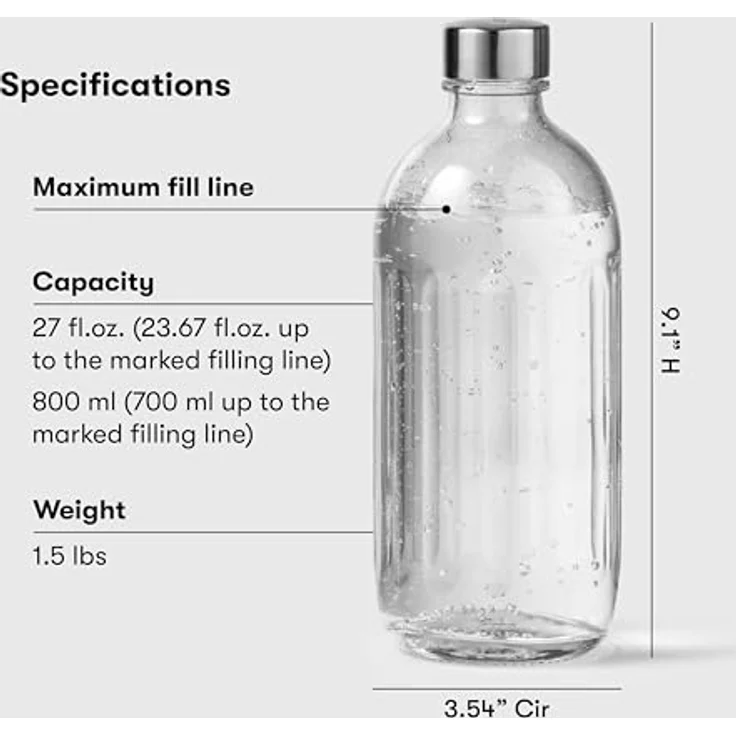 Aarke Wasserflasche, 0,7 L für Carbonator Pro, Edelstahl, Glas, transparent – Bild 4