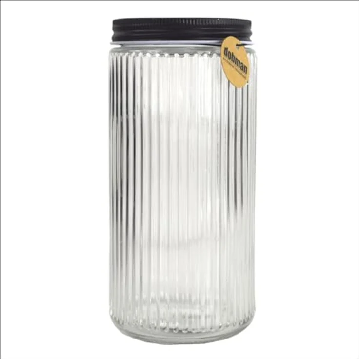 Dobman Vorratsglas 0,9 L Einmachglas, rund gestreift in Schwarz und Transparent, ca. 9 x 19,5 cm