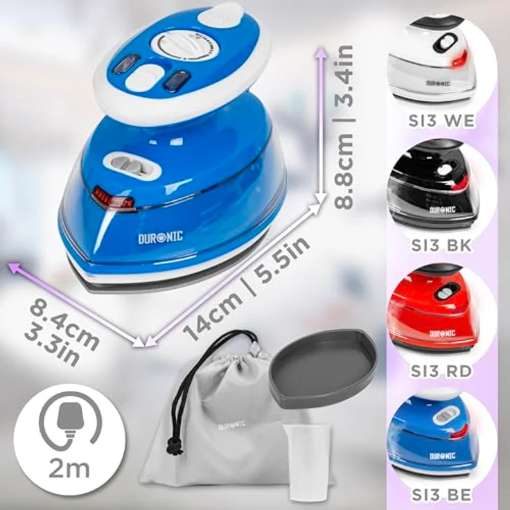 Duronic SI3 BE Reise-Dampfbügeleisen, 400 W Minibügeleisen mit 3 Hitzestufen und 35 ml Wassertank, blau – Bild 2