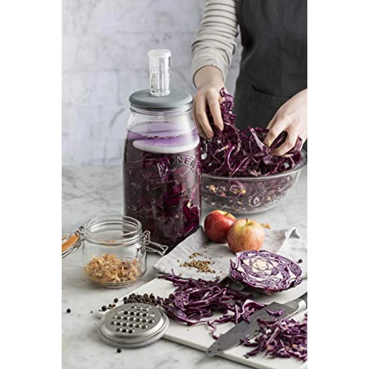 KILNER Create & Make Fermentierset - für das einfache Haltbarmachen von Gemüse, im 3 Liter Glas mit Gärungsdeckel – Bild 3