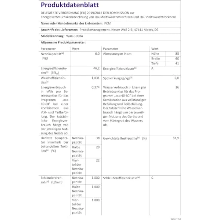 PKM WA6-1000A Waschmaschine, 6 kg, 16 Programme, Steam-Funktion, ECO, Kindersicherung, Weiß – Bild 3