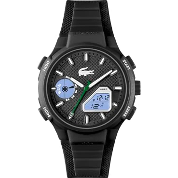 Lacoste LC33 Analoge-Digitale Multifunktions-Quarzuhr für Herren, 44 mm, Schwarzes Silikonarmband, 10ATM Wasserdicht, Chronograph und Wecker – Bild 2