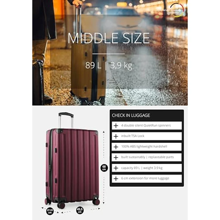 Hauptstadtkoffer Q-Damm - Mittelgroßer Hartschalenkoffer, TSA, 4 Rollen, Check-In Gepäck mit 6 cm Volumenerweiterung, 68cm, 89 L, Burgund – Bild 2