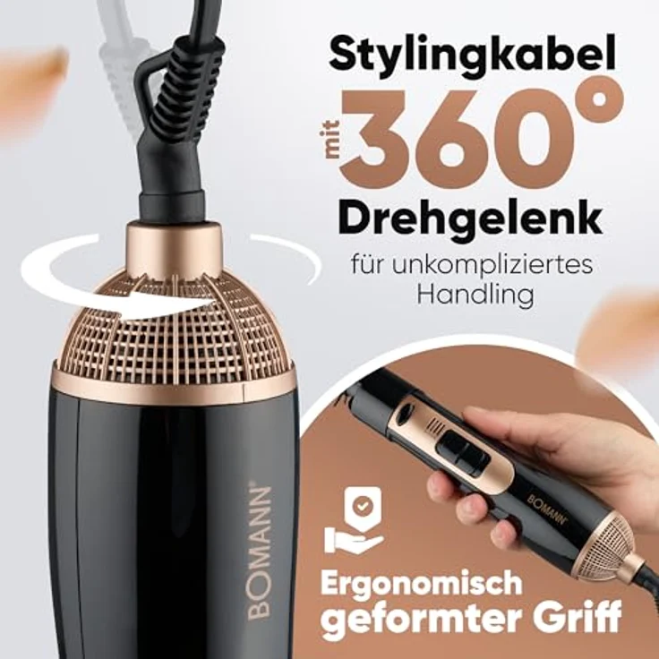 BOMANN HAS 6077 CB, 3-in-1 Warmluftbürste mit 3 Stylingaufsätzen, 2 Temperaturstufen, ergonomischer Griff, 800 W – Bild 5