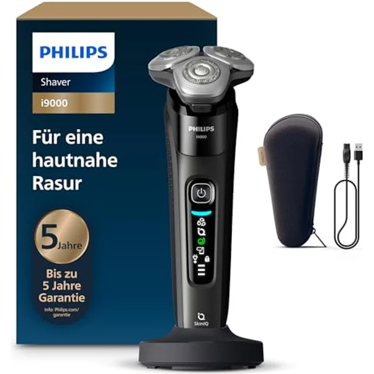 Philips X9000/10 Elektrorasierer i9000, Triple Action Lift & Cut-System, Dual SteelPrecision Klingen, tiefschwarz, Nass- und Trockenrasur – Bild 1