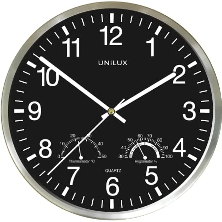 Unilux WETTY Wanduhr metallgrau, Ø 30 cm, Quarzuhrwerk, leise schleichende Zeiger, inkl. Batterie