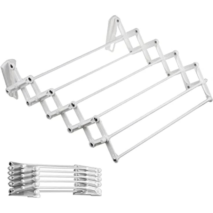 ABJ Wandwäschetrockner Teleskop Wäschetrockner für die Wand Akkordeon Trockenständer Wandmontage, Geräumig und Korrosionsbeständig, 70cm, Weiß – Bild 1