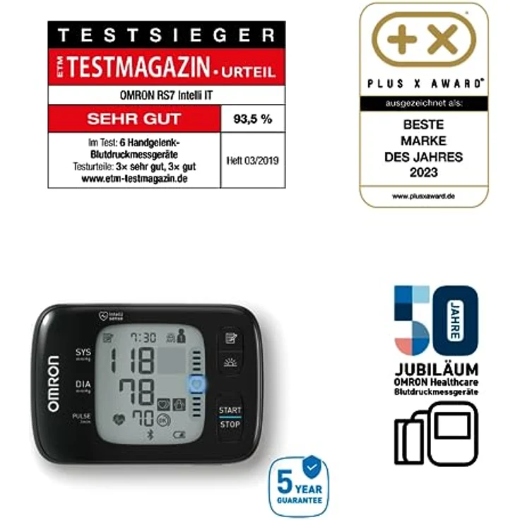 OMRON RS7 Intelli IT Handgelenk-Blutdruckmessgerät mit Positionierungssensor und Bluetooth-Konnektivität für den Einsatz zu Hause oder unterwegs – Bild 4