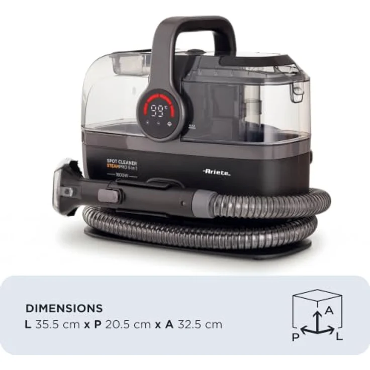 Ariete 2484 Spot Cleaner Steam Pro 5in1, Teppichreiniger und Dampfreiniger mit 1800 W, 3 Reinigungsmodi, hohe Saugleistung zur Fleckenentfernung für Sofas, Teppichböden und Autoinnenräume – Bild 2
