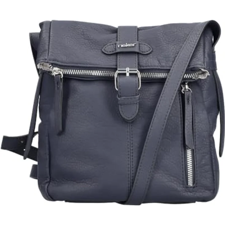 Rieker Umhängetasche, Damen-Handtasche aus Lederimitat, dunkelblau, mit Überschlag und Schnallenverschluss, verstellbarem Schulterriemen und Reißverschluss-Fronttasche – Bild 1