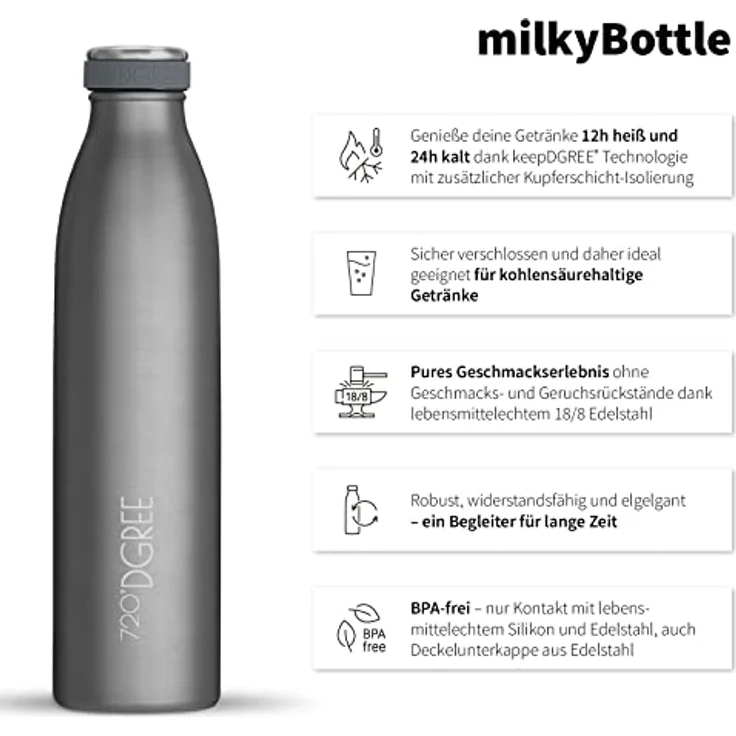 Trinkflasche Isolierflasche Edelstahl 350ml Doppelwandig 720°DGREE milkyBottle stone gray – Bild 2