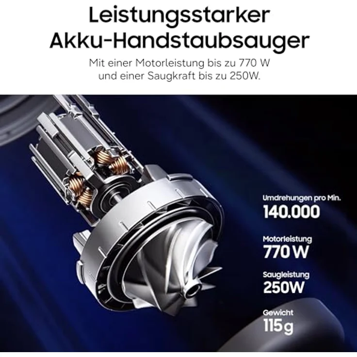 SAMSUNG VS70H25XLG/WD Handstaubsauger, Akkubetrieb, 770 Watt, HEPA Filter, 60 Minuten Laufzeit – Bild 6