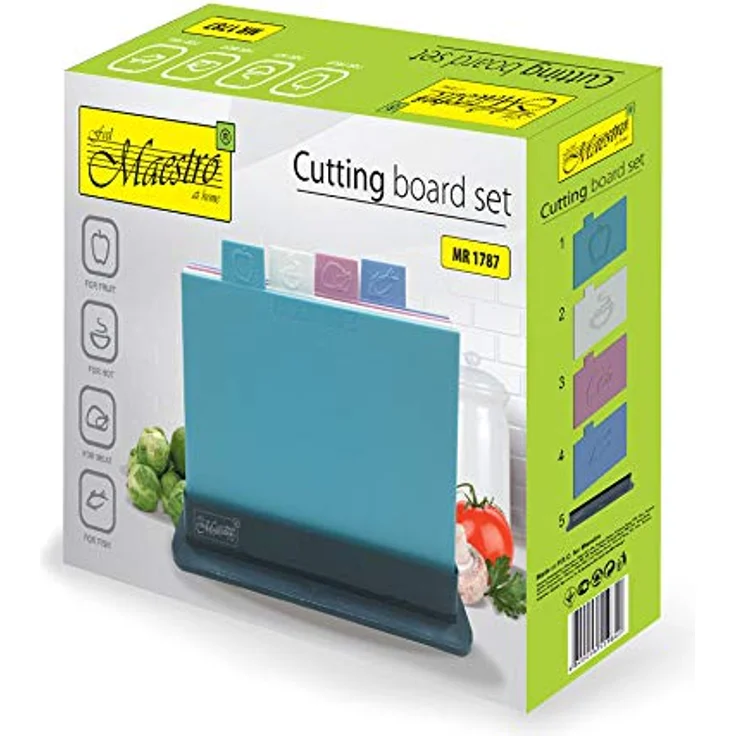 Coloured Chopping Board Set Non-Slip Set of 4 Colour-Coded Chopping Boards Including Stand Dishwasher Safe for Fruit Hot Meat Fish – Bild 3