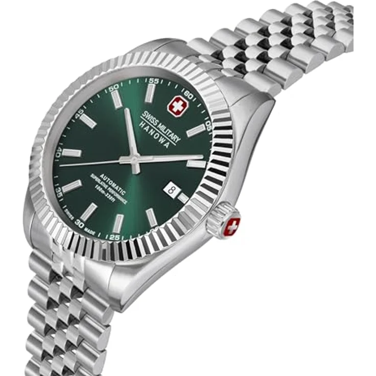 Swiss Military Hanowa Herren Analog Automatikwerk Uhr, Grün/Silber Edelstahl, mit Leuchtindizies und kratzfestem Saphirglas – Bild 2