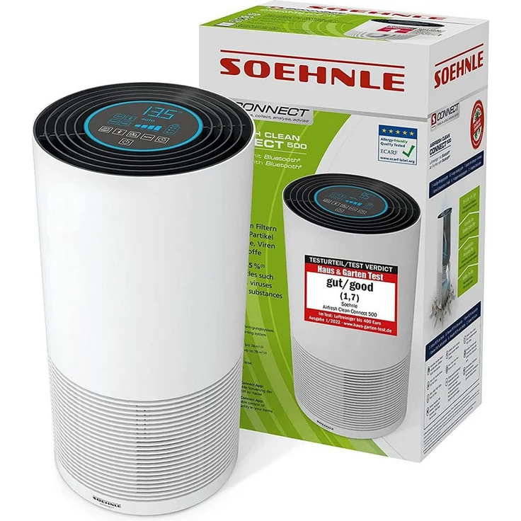 Soehnle Airfresh Clean Connect 500, Luftreiniger mit App-Anbindung, UV-C Licht und 4-Stufen-Filtersystem für Räume bis 78 m²