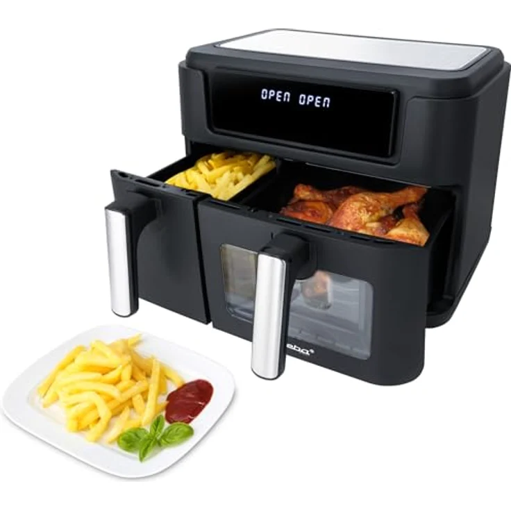 Steba Doppel-Heißluftfritteuse HF 9500, DUO-Kochzone mit 9,5 l Volumen, 10 Automatikprogramme, antihaftbeschichtete Frittierbehälter – Bild 4