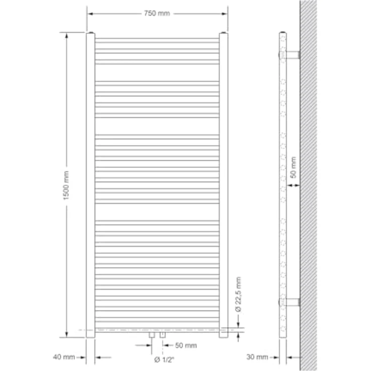 LuxeBath Badheizkörper 75x150 cm, gebogen mit Mittelanschluss, Anthrazit, effiziente Wärmeleitung, platzsparendes Design – Bild 2