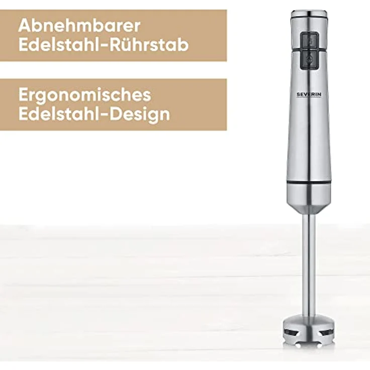 Severin 3775 Stabmixer 100W, kabellos, inkl. Multizerkleinerer, Mixbehälter, Kartoffelstampfer & Schneebesen, edelstahl – Bild 2