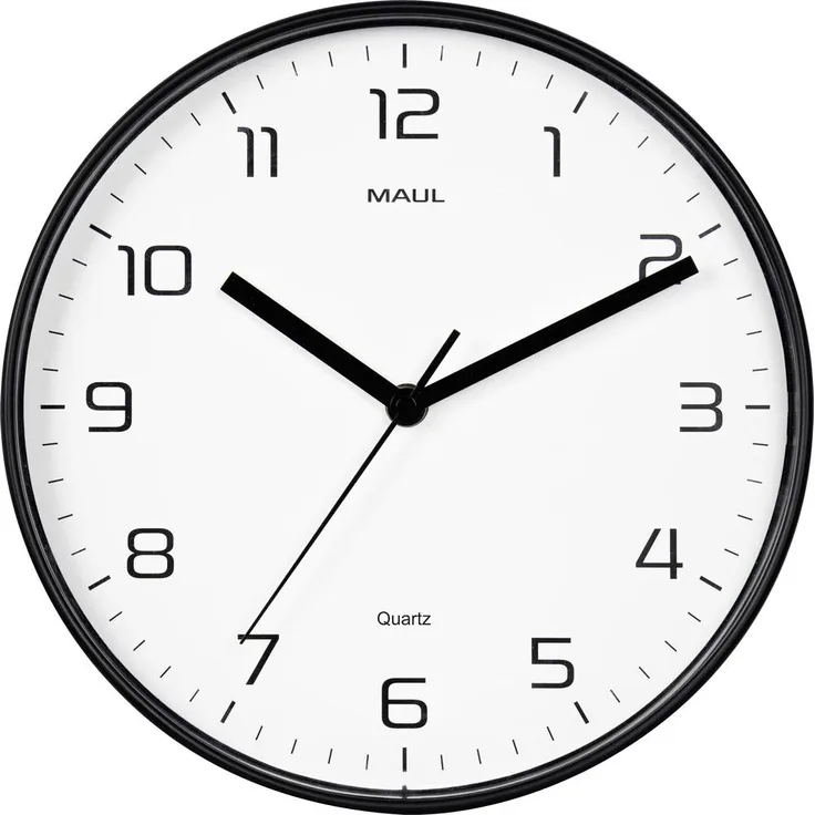 Maul 9051690 Quarz Wanduhr, 25cm x 4cm, modernes Design, mattschwarzer Kunststoffrahmen, schleichender Sekundenzeiger, leise, Ziffernblatt in Weiß