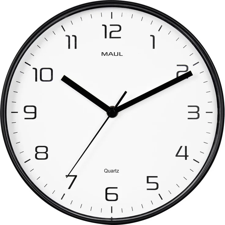 Maul 9051690 Quarz Wanduhr, 25cm x 4cm, modernes Design, mattschwarzer Kunststoffrahmen, schleichender Sekundenzeiger, leise, Ziffernblatt in Weiß