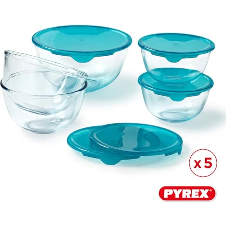 Pyrex® Set mit 5 Rührschüsseln aus borosilikat Glas, BPA-frei, mikrowellen- und backofengeeignet (2 x 0,5 l + 2 x 1 l + 1 x 2 l) – Bild 2