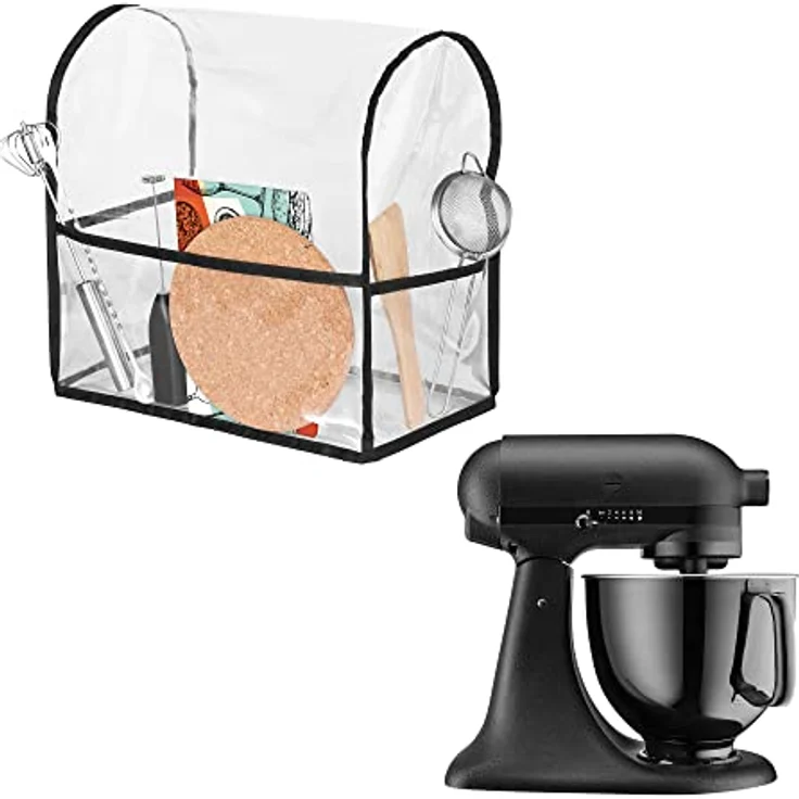 kwmobile TPU Hülle transparent kompatibel mit KitchenAid 4,3-4,8 Liter - mit 3 Fächern - Küchenmaschine Staubschutz Abdeckhaube in Transparent Schwarz – Bild 1
