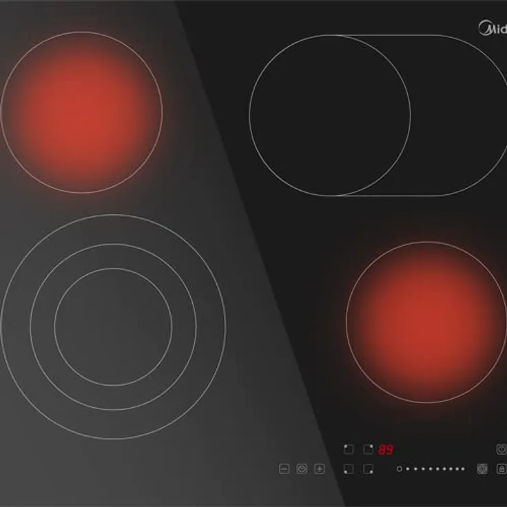 Midea KF500IX autarkes Kochfeld 4 Zonen / 60 cm/Touch Slider, Restwärmeanzeige, individueller Timer, flaches Rahmendesign/schwarz/Kindersicherung, Dualring