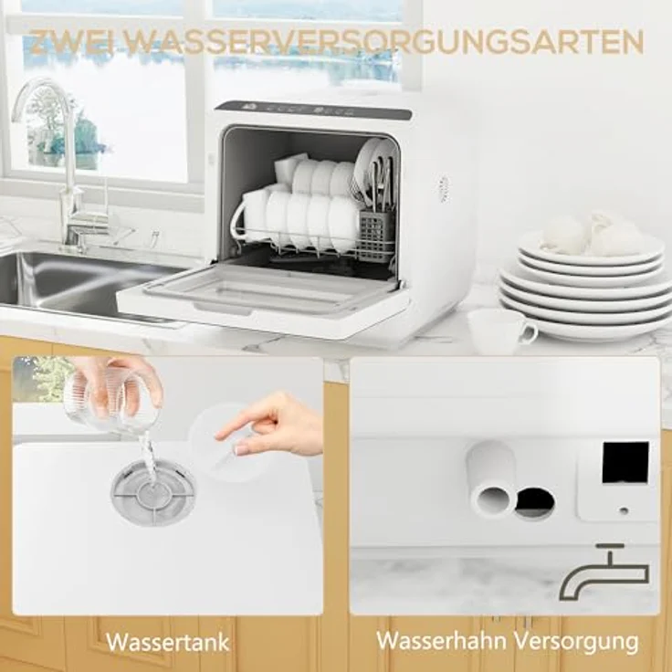 HOMCOM Tischgeschirrspüler, kompakt mit 5 Programmen, 29 Minuten Reinigung, Weiß – Bild 5