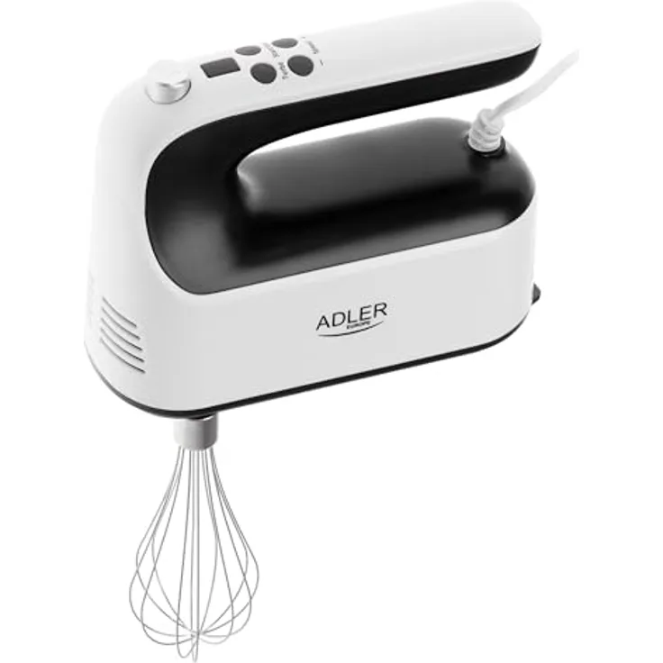 Adler AD 4229 Elektrischer Handmixer, 5 Zubehörteile, digitale Geschwindigkeitsregelung, Turbo, Weiß und Schwarz