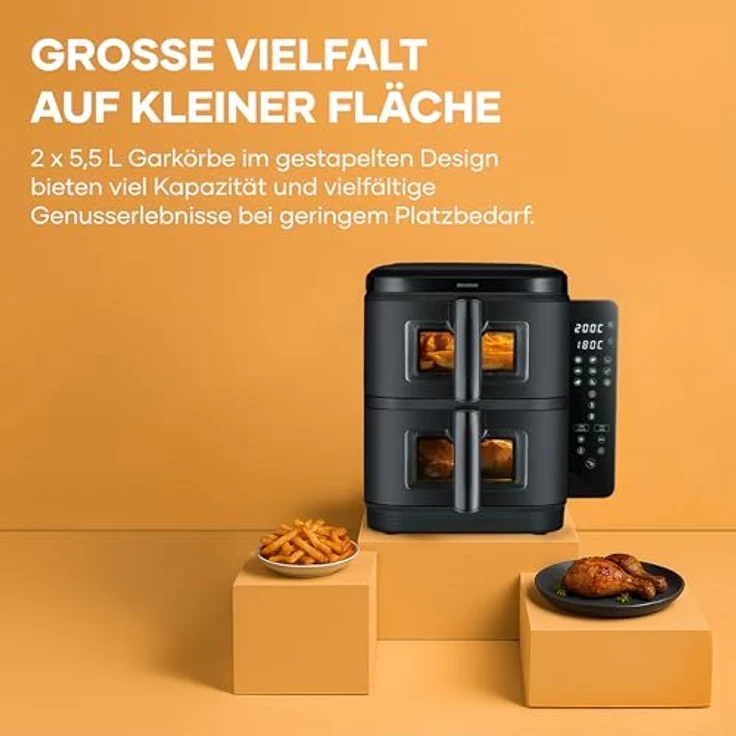 SEVERIN Severin® S-Fry Duo Stack Heißluftfritteuse FR 9598, 11 Liter, 9 Automatikprogramme, einklappbares LED-Touch-Display – Bild 5