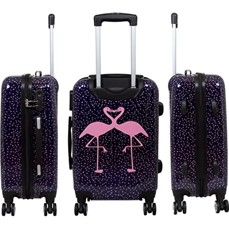 Trendyshop365 bunter Hartschalen Handgepäck Koffer - Flamingo Motiv - 57 Zentimeter 4 Rollen Tiermotiv, pink-blau – Bild 2