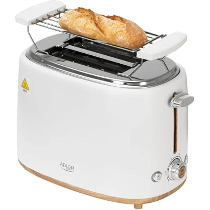 ADLER Toaster Weiß für 2 Scheiben, mit 6 Stufen, Brötchenaufsatz, Auftau- & Aufwärmfunktion, Stopp-Taste, Krümelschublade – Bild 5