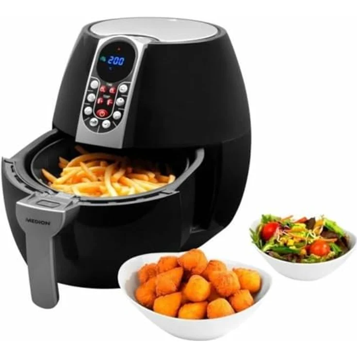 MEDION MD 17320 Heißluftfritteuse, ohne Fett, 1500 Watt, 2,8 Liter Fassungsvermögen, schwarz – Bild 4