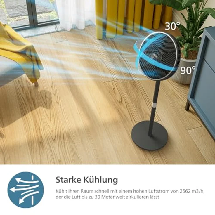 Philips Smart Standventilator Serie 3000, Starke & extrem leise SilentWings-Technologie, 2-in-1-Tisch- & Standventilator, App-Steuerung, Schwarz (CX3550/01) – Bild 3