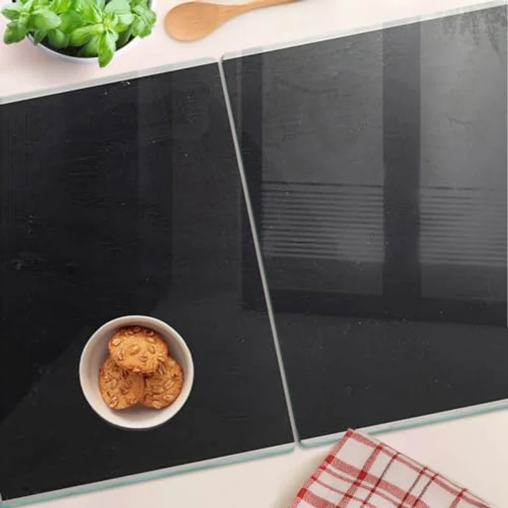 Tulup Schneidebretter Glas, 2 Stück 40x52 cm, dekorativ, hitzebeständig, lebensmittelecht, antibakteriell, schwarz, mit rutschfesten Silikonfüßen – Bild 4