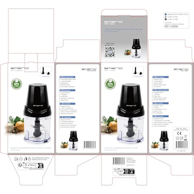 Emerio Universal Zerkleinerer MC-132890, 400 Watt, Edelstahlmesser, kompakte Bauweise, 500 ml Fassungsvermögen – Bild 5