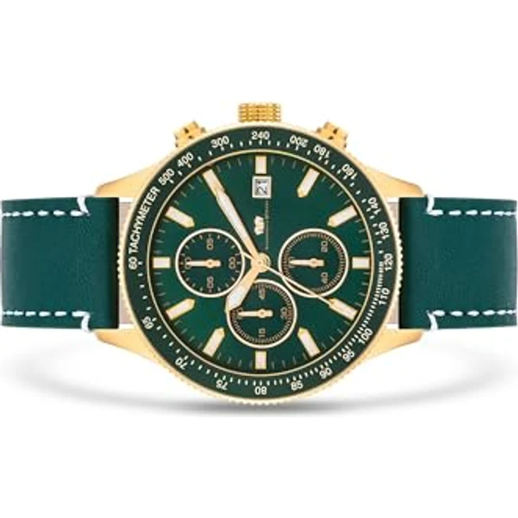 Rhodenwald & Söhne Herren Uhr analog Japan Quarzwerk mit Echtleder grün Armband und Chronograph-Funktion, wasserdicht 10 ATM – Bild 4