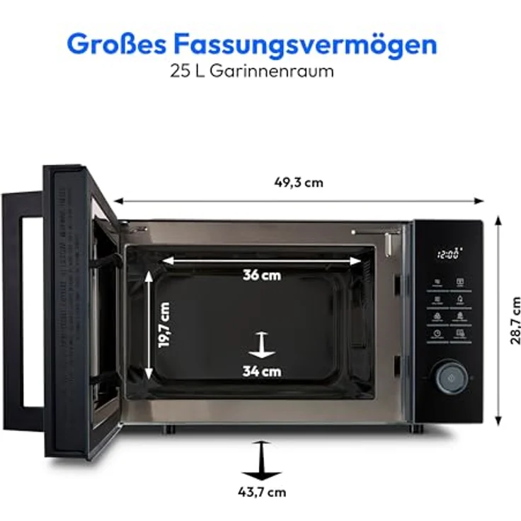 MEDION MD12231 Mikrowelle mit Grill und Heißluftfritteusenfunktion, 25 Liter, 900 Watt, dunkel grau, 11 Programme, 10 Leistungsstufen – Bild 8