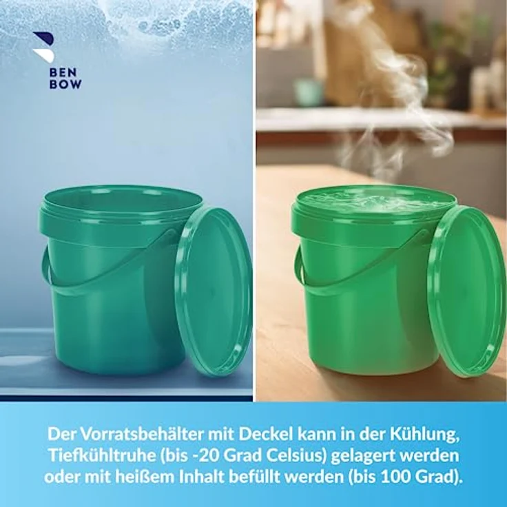 BenBow Eimer mit Deckel 1l grün 1x 1 Liter - lebensmittelecht, stabil, luftdicht, auslaufsicher, geruchsneutral - Aufbewahrungsbehälter aus Kunststoff, mit Henkel - leer – Bild 4