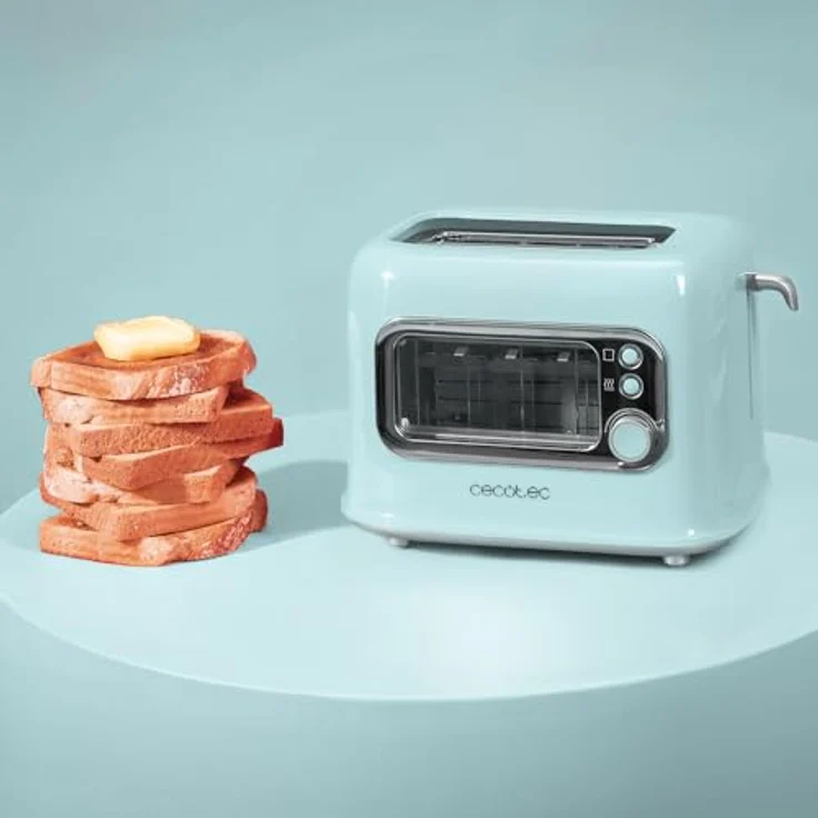 Cecotec RetroVision Blue Vertikaler Toaster, 700 W, 2 breite Schlitze, 5 Bräunungsstufen, Retro-Design mit Kontrollfenster und Staubschutz – Bild 5